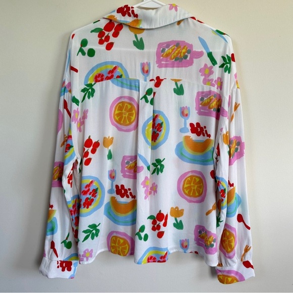 Princess Polly Luncheon Shirt Button Front Top Long Sleeve White Multicolor Sz 6 - Picture 5 of 8
